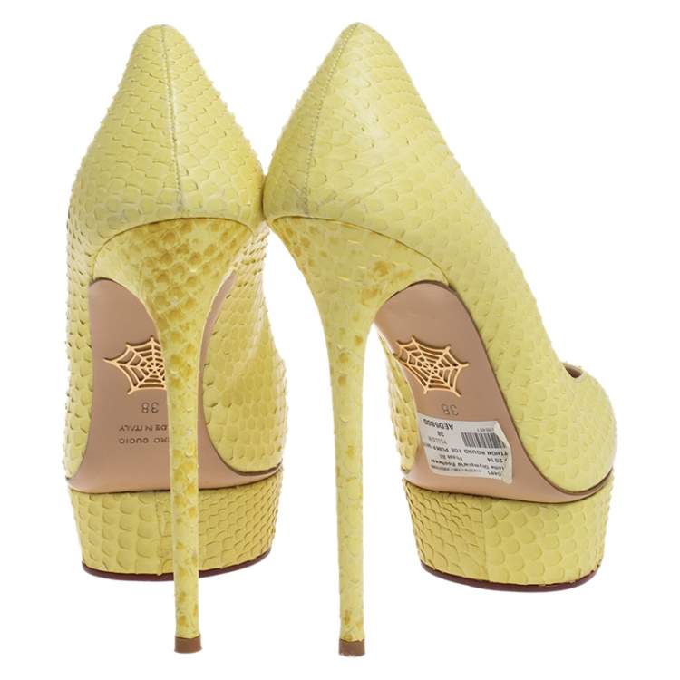 Pre Owned Charlotte Olympia Yellow Python Priscilla Platform Pumps Size 38