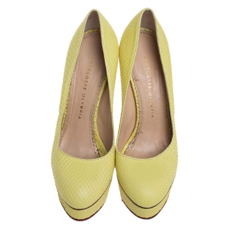Pre Owned Charlotte Olympia Yellow Python Priscilla Platform Pumps Size 38