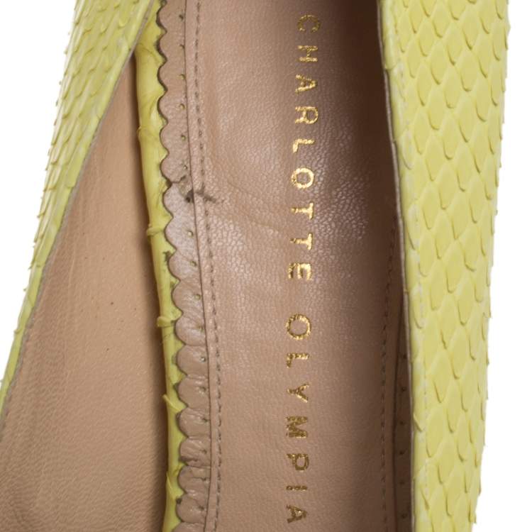 Pre Owned Charlotte Olympia Yellow Python Priscilla Platform Pumps Size 38