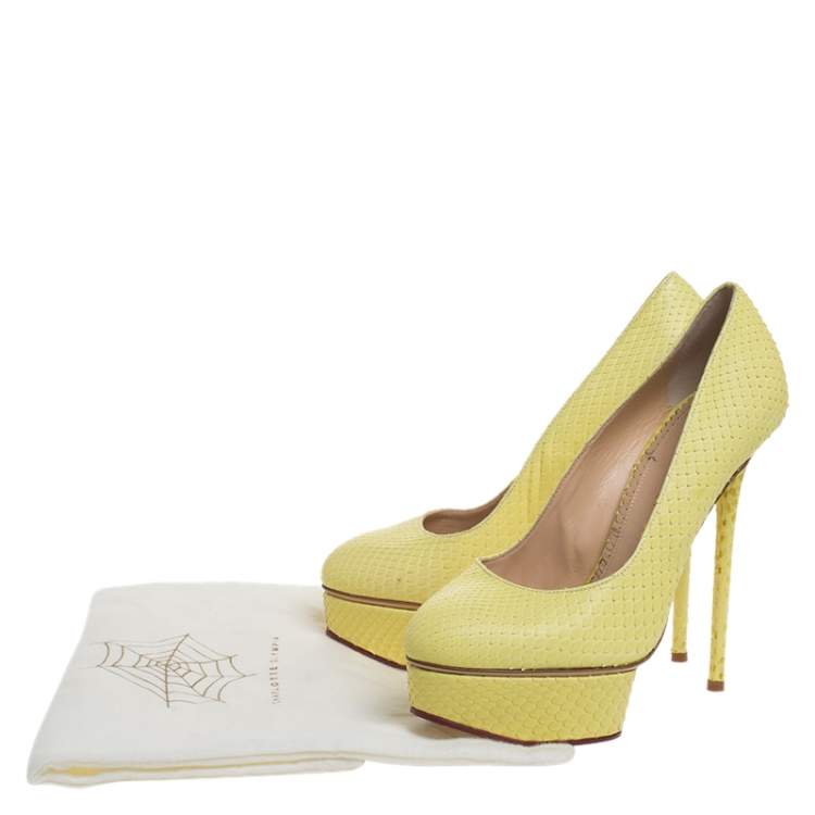 Pre Owned Charlotte Olympia Yellow Python Priscilla Platform Pumps Size 38