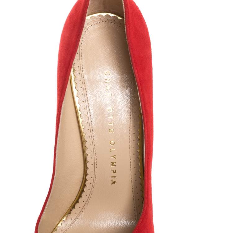Pre Owned Charlotte Olympia Red Suede Dolly Platform Pumps Size 37