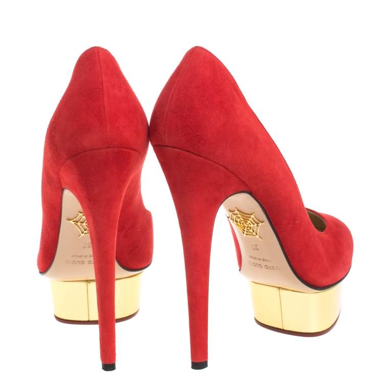Pre Owned Charlotte Olympia Red Suede Dolly Platform Pumps Size 37