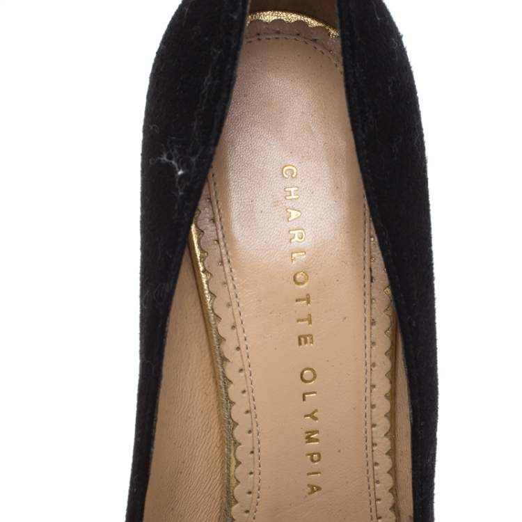 مملوكة مسبقًا Charlotte Olympia Carmen Black Suede Wedge Platform Pumps Size 38