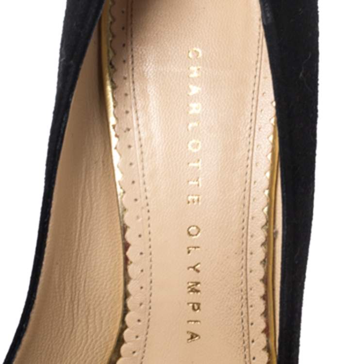 Pre Owned Charlotte Olympia Black Suede Dolly Platform Pumps Size 37.5