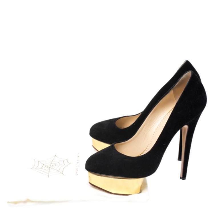 Pre Owned Charlotte Olympia Black Suede Dolly Platform Pumps Size 37.5
