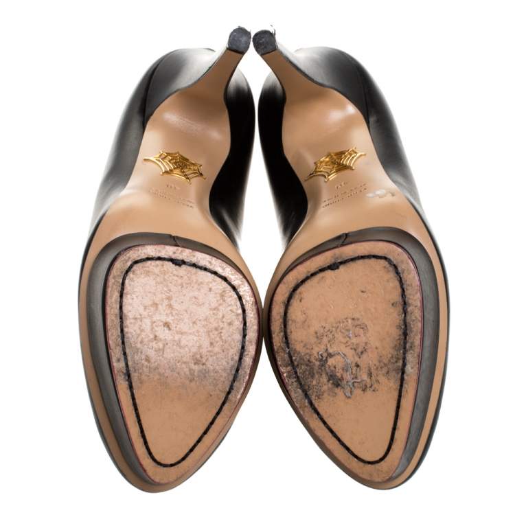 Pre Owned Charlotte Olympia Black Leather Dolly Platform Pumps Size 40
