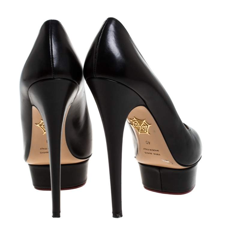 Pre Owned Charlotte Olympia Black Leather Dolly Platform Pumps Size 40