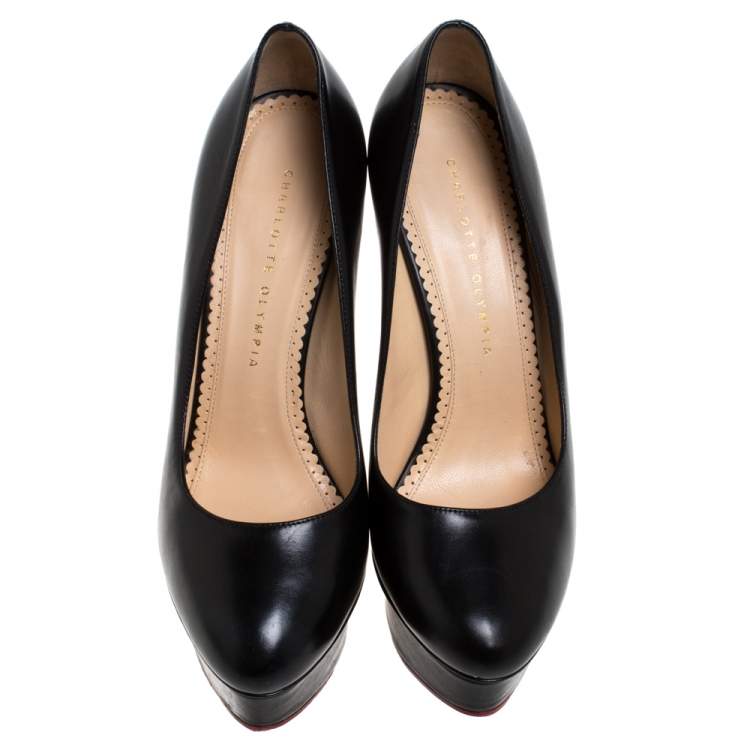 Pre Owned Charlotte Olympia Black Leather Dolly Platform Pumps Size 40