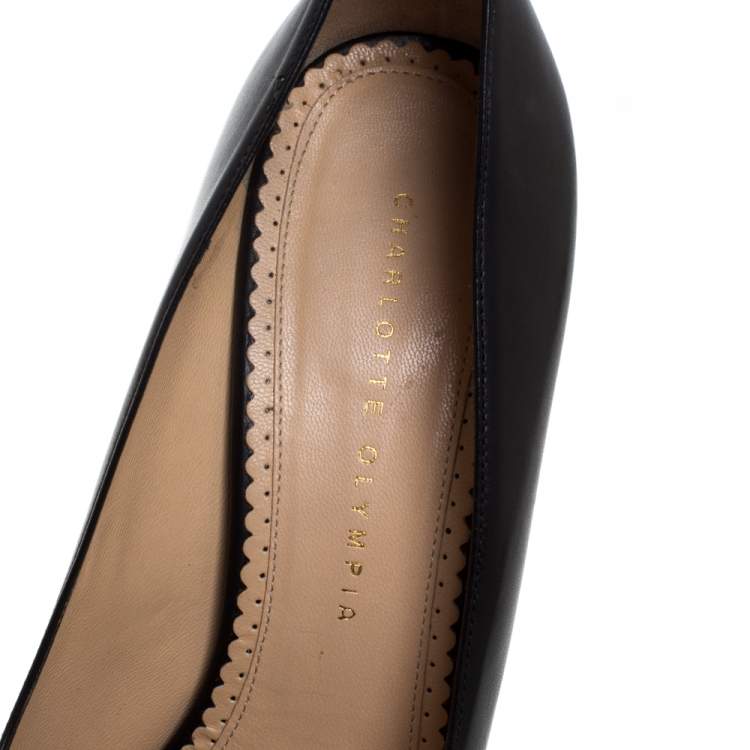 Pre Owned Charlotte Olympia Black Leather Dolly Platform Pumps Size 40