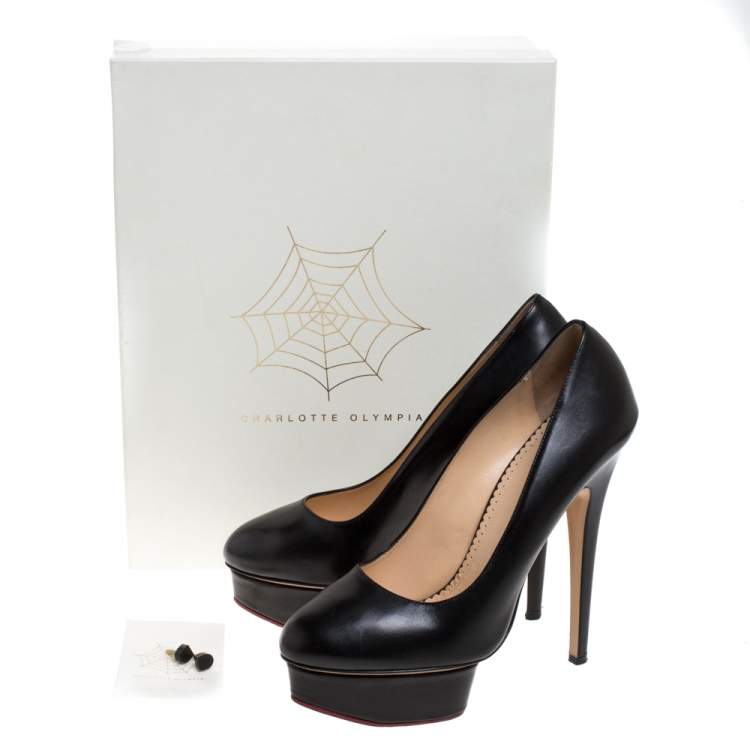 Pre Owned Charlotte Olympia Black Leather Dolly Platform Pumps Size 40