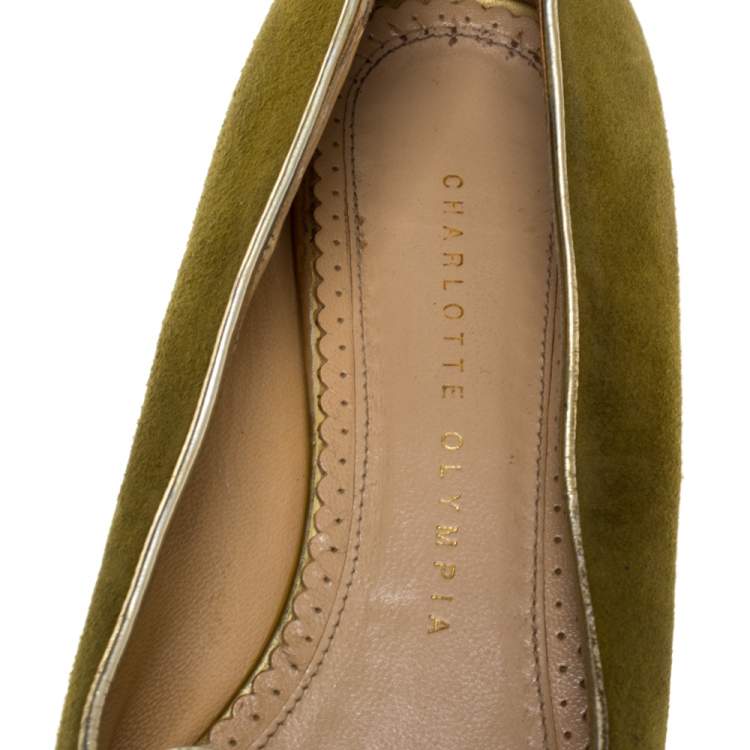 Pre Owned Charlotte Olympia Green Suede Capricorn Smoking Slippers Size 37.5
