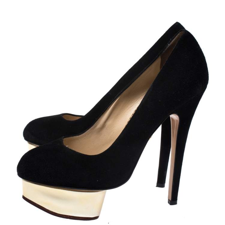 Pre Owned Charlotte Olympia Black Suede Dolly Platform Pumps Size 36