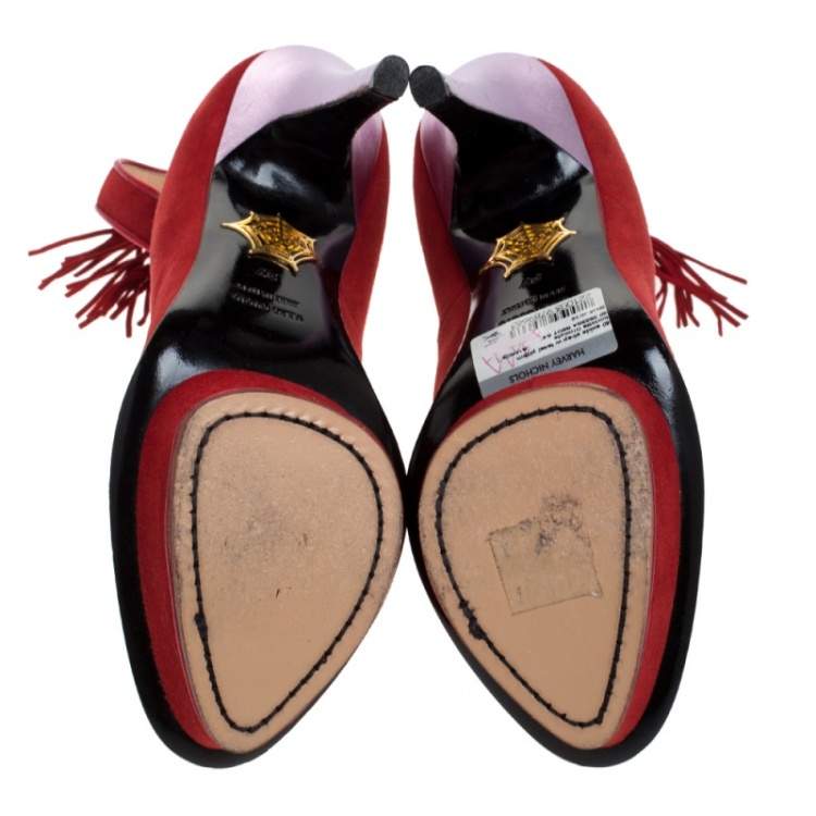 Pre Owned Charlotte Olympia Red Suede Dolores Ankle Strap Platform Pumps Size 37
