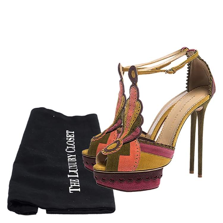 Pre Owned Charlotte Olympia Multicolor Suede Sunset Ankle Strap Platform Sandals Size 41