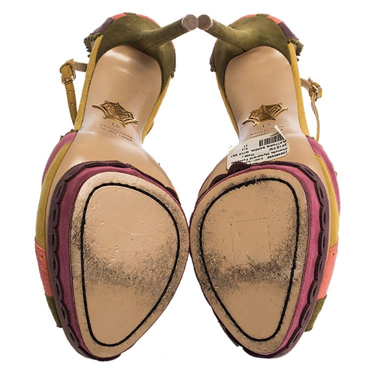 Pre Owned Charlotte Olympia Multicolor Suede Sunset Ankle Strap Platform Sandals Size 41
