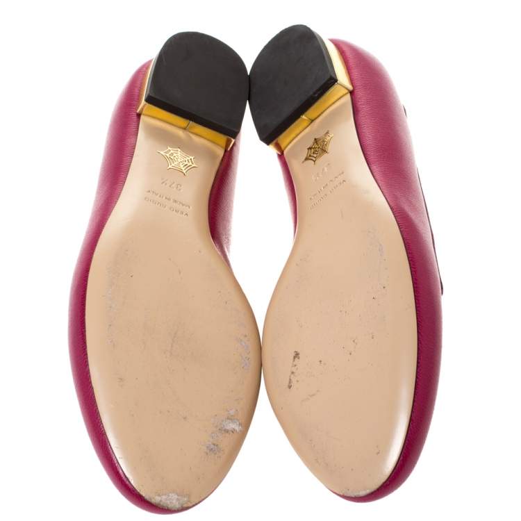 Pre Owned Charlotte Olympia Pink Leather Loafers Size 37.5