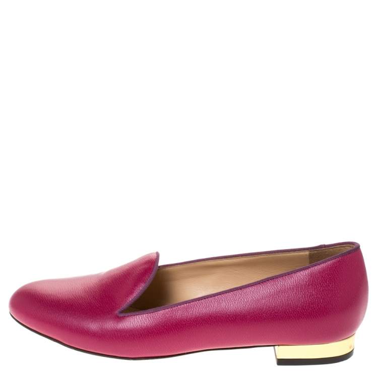 Pre Owned Charlotte Olympia Pink Leather Loafers Size 37.5