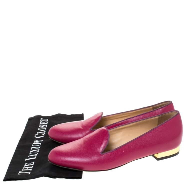 Pre Owned Charlotte Olympia Pink Leather Loafers Size 37.5