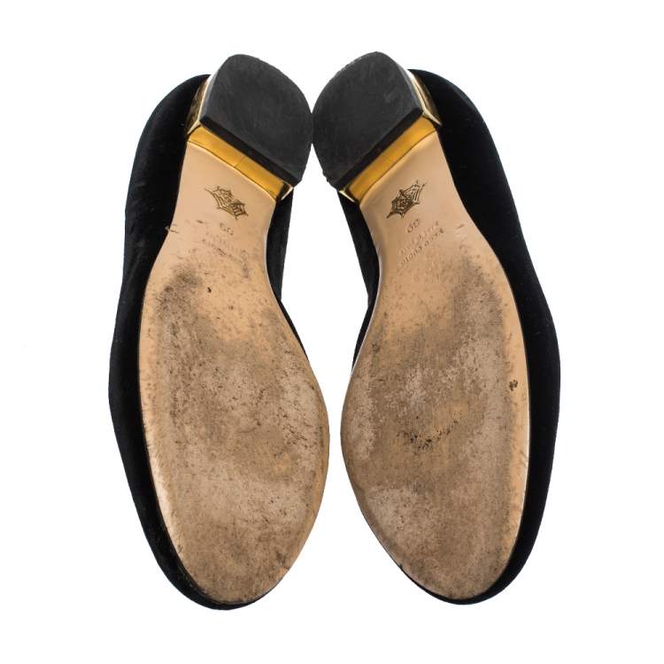 Pre Owned Charlotte Olympia Black Satin Kitty Ballet Flats Size 39