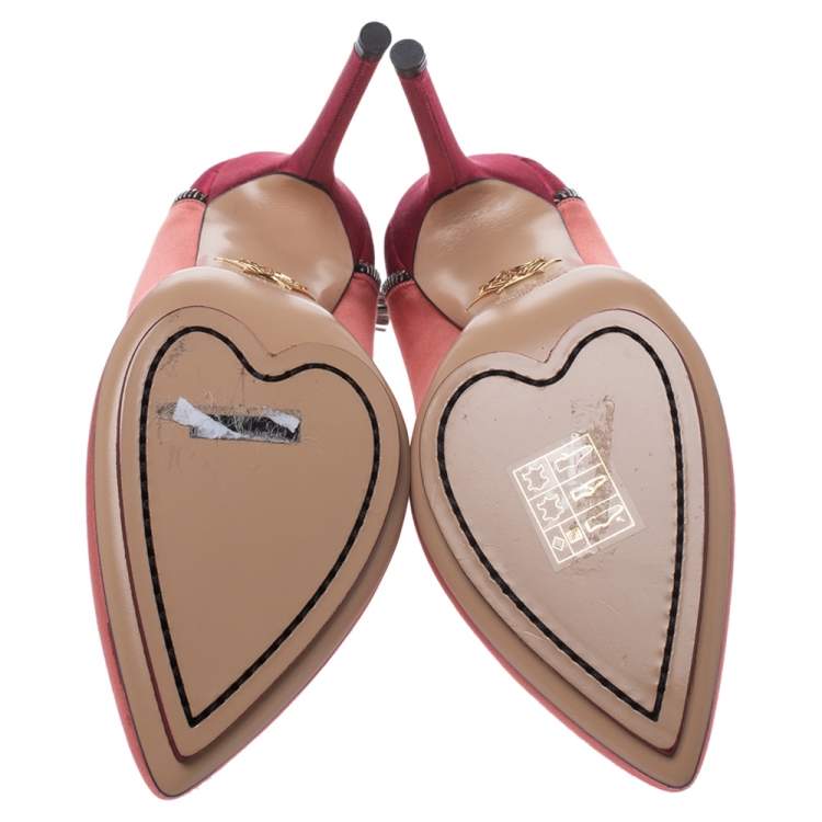 Pre Owned Charlotte Olympia Coral Pink/Red Satin Monroe Pointed Toe Pumps Size 39