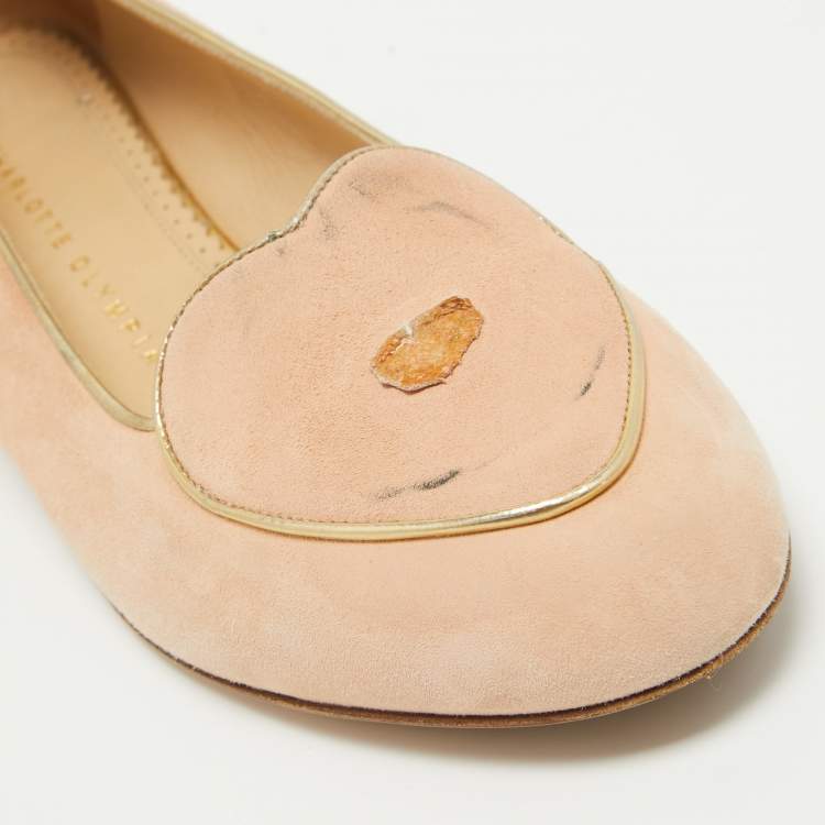 Pre Owned Charlotte Olympia Pink Suede Cancer Smoking Slippers Size 39