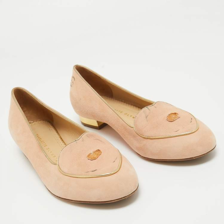 Pre Owned Charlotte Olympia Pink Suede Cancer Smoking Slippers Size 39