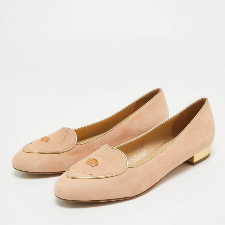 Pre Owned Charlotte Olympia Pink Suede Cancer Smoking Slippers Size 39