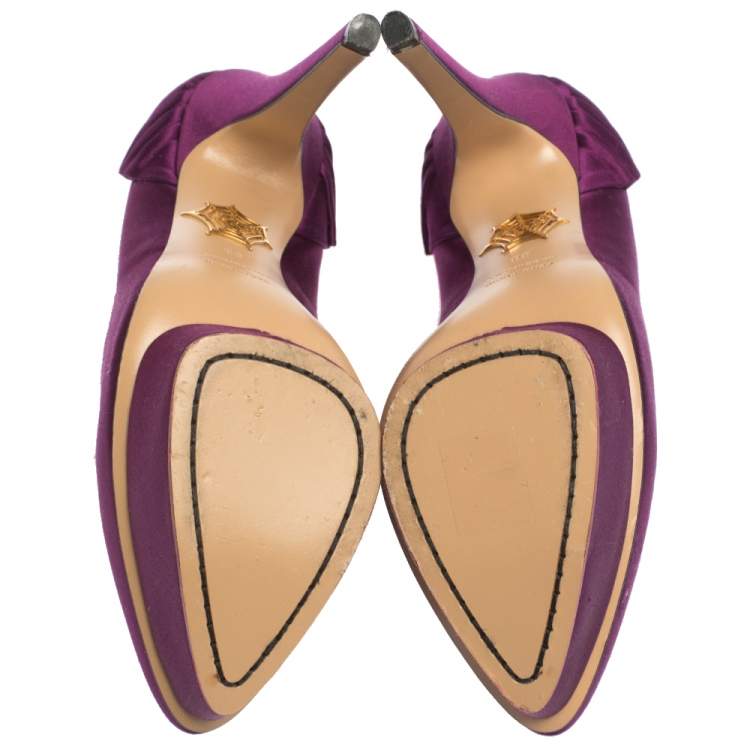 Pre Owned Charlotte Olympia Purple Satin Paloma Fan Pleat Platform Pumps Size 38