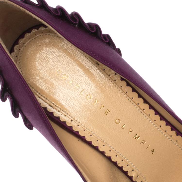 Pre Owned Charlotte Olympia Purple Satin Paloma Fan Pleat Platform Pumps Size 38