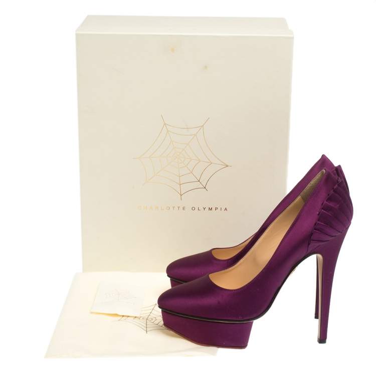 Pre Owned Charlotte Olympia Purple Satin Paloma Fan Pleat Platform Pumps Size 38
