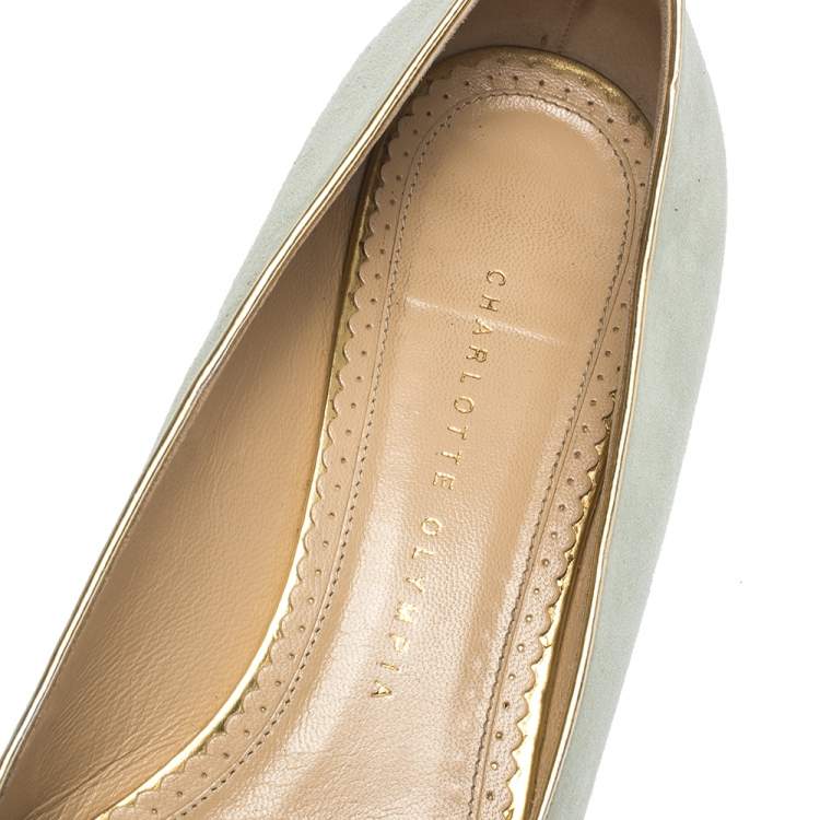 Pre Owned Charlotte Olympia Lime Green Suede Gemini Smoking Slippers Size 41