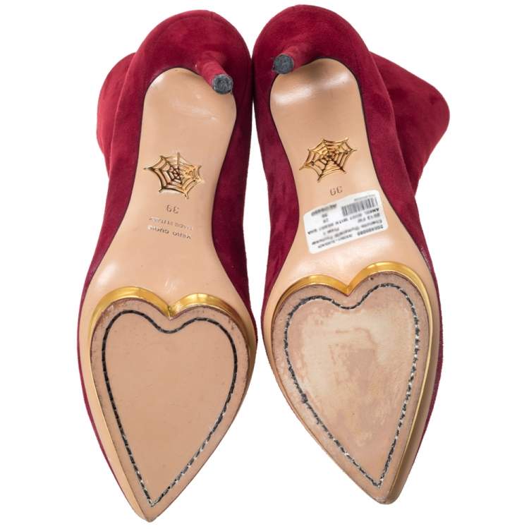 مملوكة مسبقًا Charlotte Olympia Red Suede Deborah Platform Ankle Boots Size 39