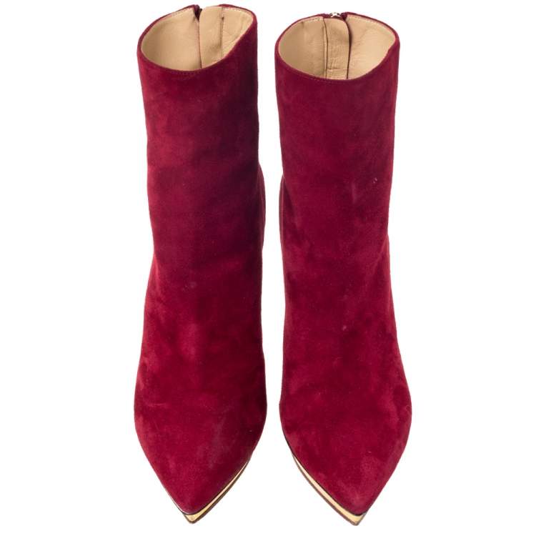 مملوكة مسبقًا Charlotte Olympia Red Suede Deborah Platform Ankle Boots Size 39