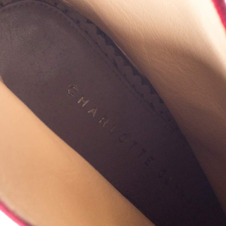 مملوكة مسبقًا Charlotte Olympia Red Suede Deborah Platform Ankle Boots Size 39