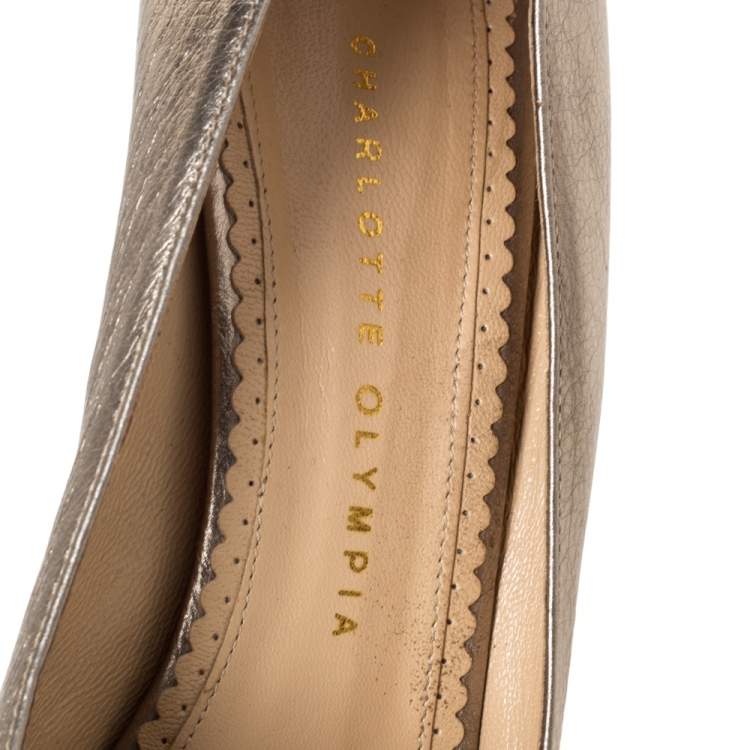 Pre Owned Charlotte Olympia Metallic Gold Leather Dolly Platform Pumps Size 39.5