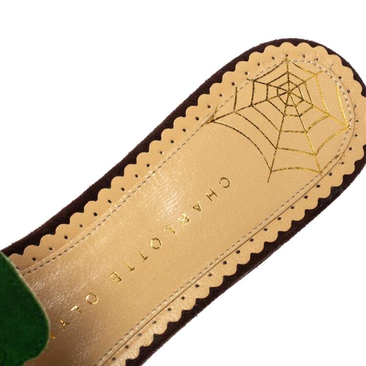 Pre Owned Charlotte Olympia Green Suede Verdant Flat Mules Size 36