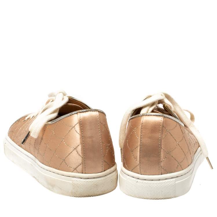 Pre Owned Charlotte Olympia Peach Satin Web Low Top Sneakers Size 37