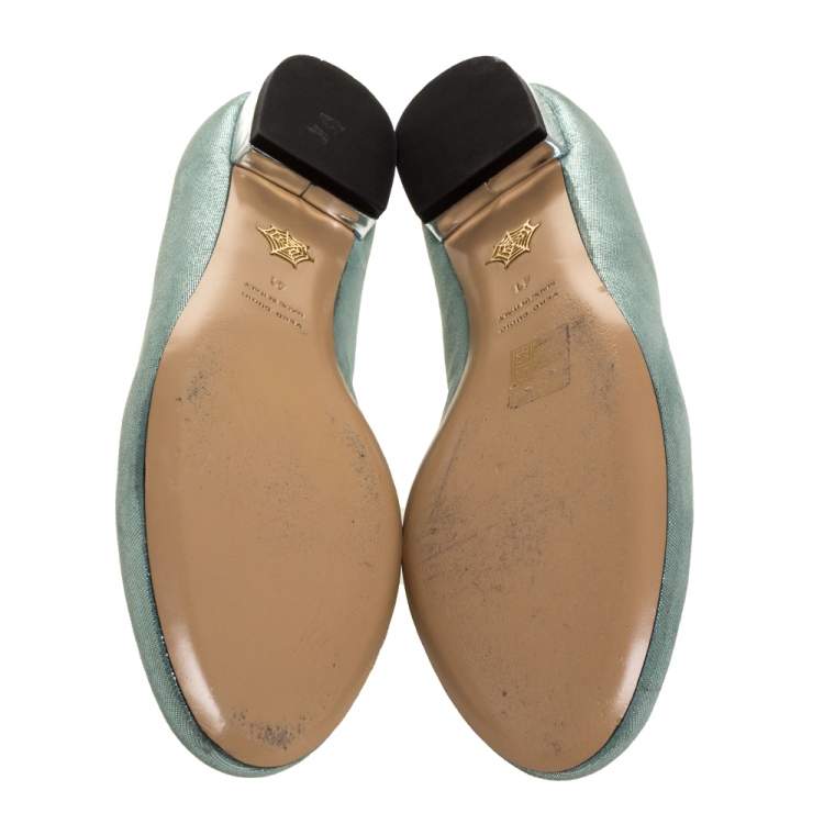 Pre Owned Charlotte Olympia Light Blue Glitter Nubuck Kitty Ballet Flats Size 41
