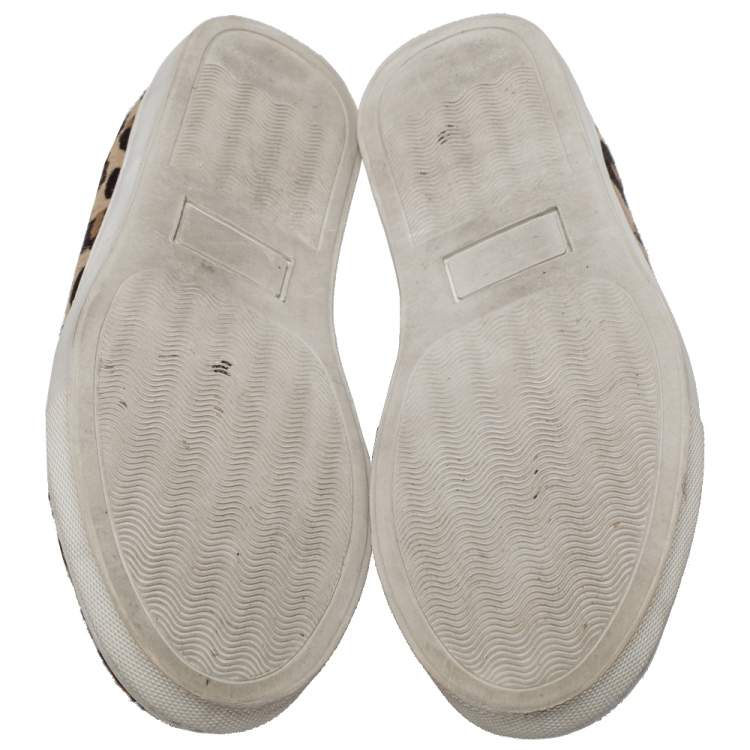 Pre Owned Charlotte Olympia Beige Leopard Print Pony Hair Purrfect Low Top Sneakers Size 37