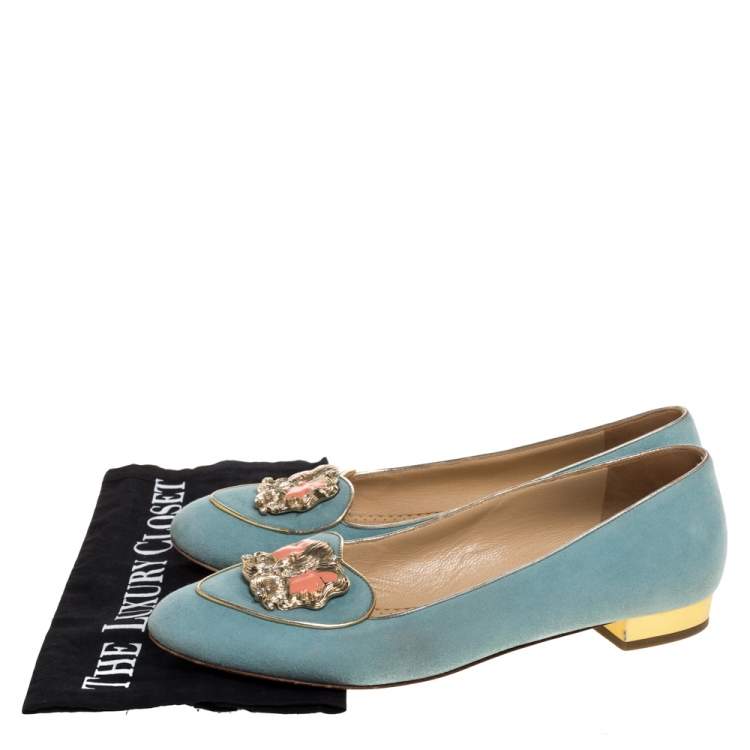 Pre Owned Charlotte Olympia Blue Suede Birthday Zodiac Gemini Ballet Flats Size 40