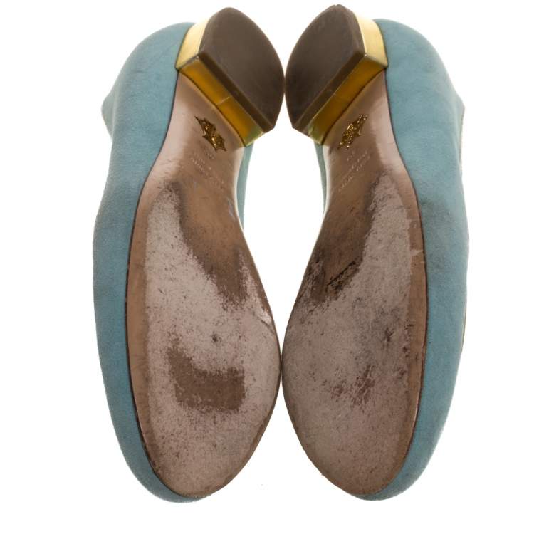 Pre Owned Charlotte Olympia Blue Suede Birthday Zodiac Gemini Ballet Flats Size 40