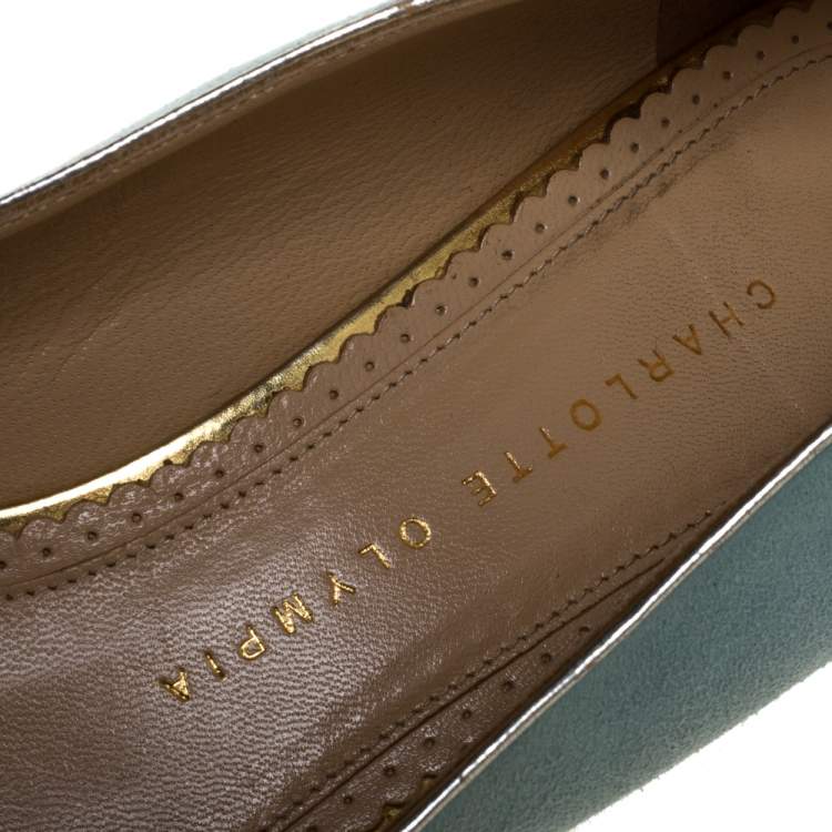 Pre Owned Charlotte Olympia Blue Suede Birthday Zodiac Gemini Ballet Flats Size 40