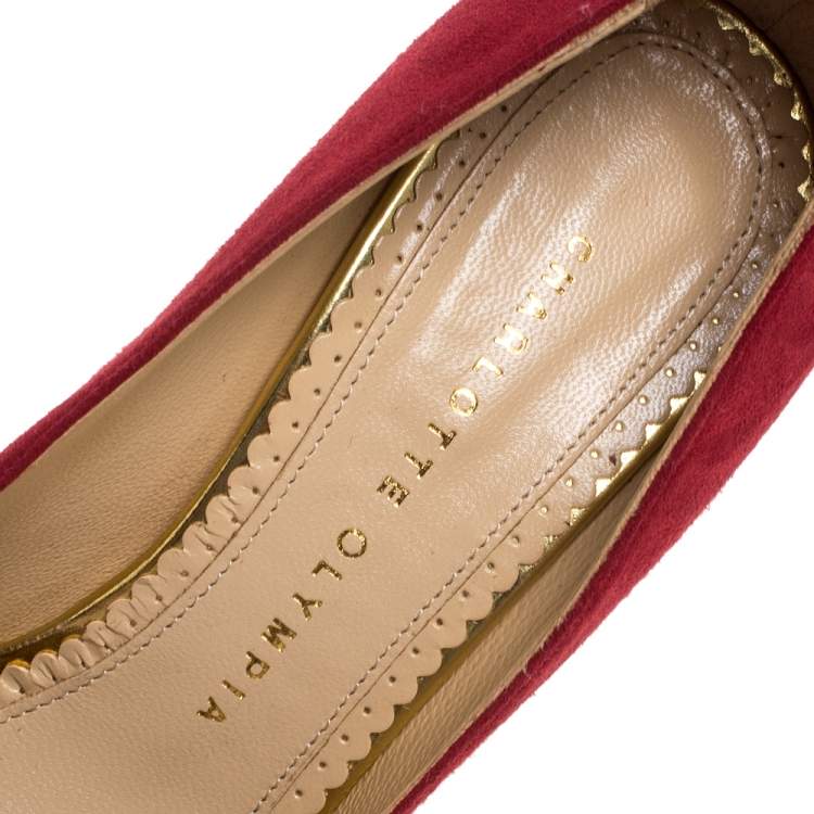 Pre Owned Charlotte Olympia Dark Pink Suede Dolly Platform Pumps Size 36