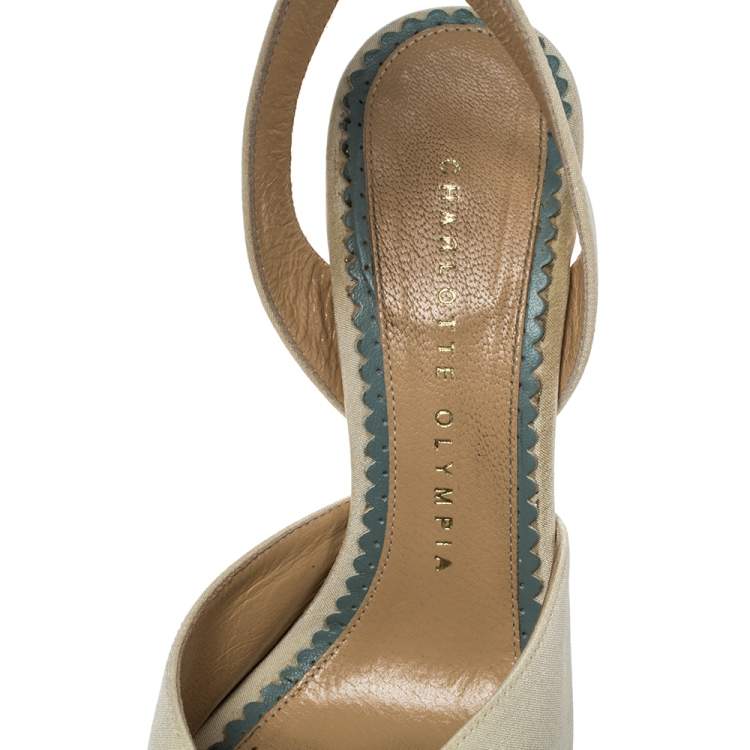 Pre Owned Charlotte Olympia Cream Satin Bridal Edition Serena Bow Platform Sandals Size 35