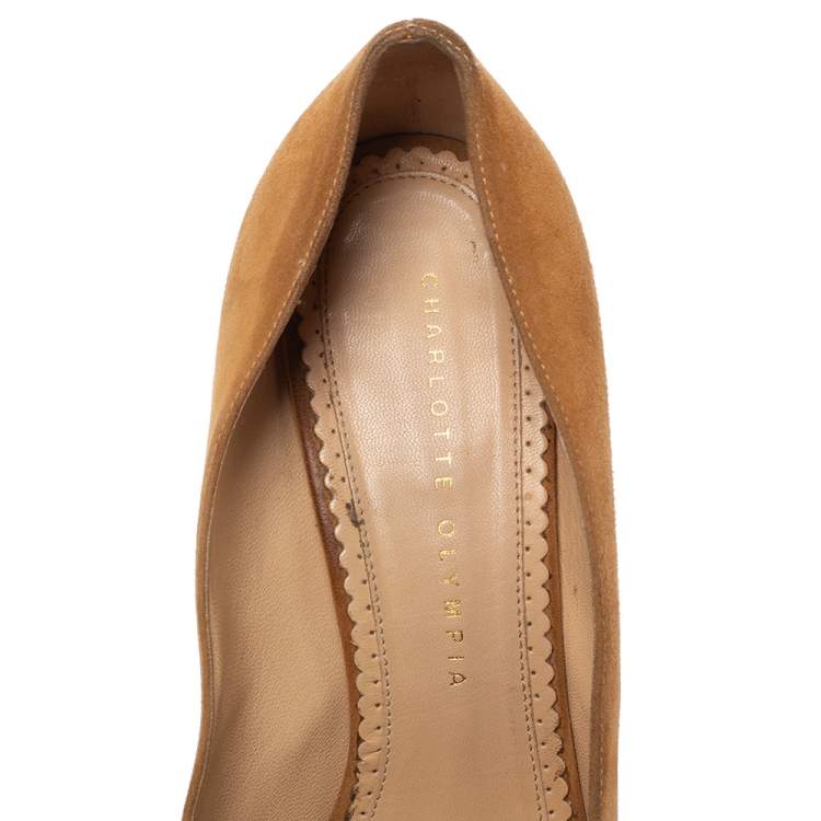 Pre Owned Charlotte Olympia Beige Suede Sundace Dolly Wheat Fringe Platform Pump Size 38