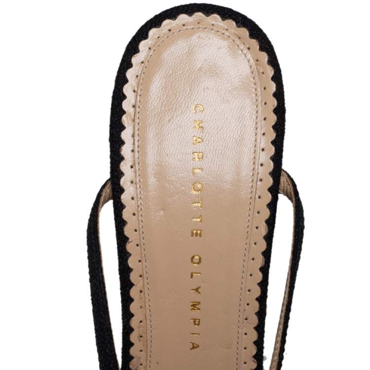 Pre Owned Charlotte Olympia Black Canvas Strappy Ankle Strap Platform Sandals Size 39