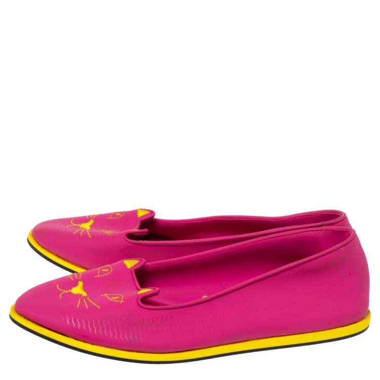 Pre Owned Charlotte Olympia Pink Rubber Kitty Flats Size 41