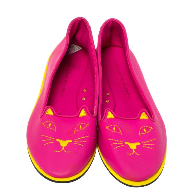 Pre Owned Charlotte Olympia Pink Rubber Kitty Flats Size 41