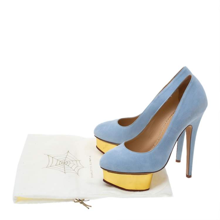 Pre Owned Charlotte Olympia Light Blue Suede Dolly Platform Pumps Size 36