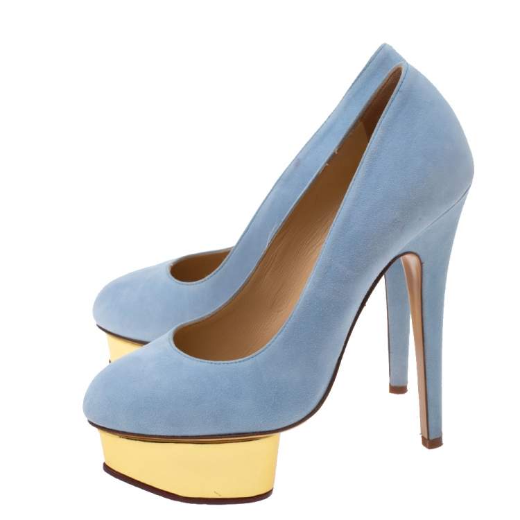 Pre Owned Charlotte Olympia Light Blue Suede Dolly Platform Pumps Size 36